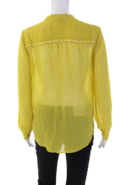 Joie Womens Silk Polka Dot V-Neck Button Up Blouse Top Yellow Size XS