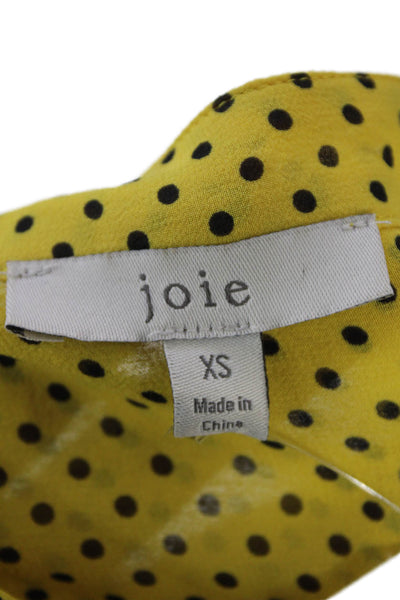 Joie Womens Silk Polka Dot V-Neck Button Up Blouse Top Yellow Size XS