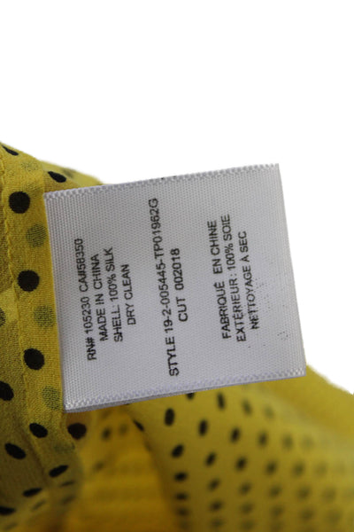 Joie Womens Silk Polka Dot V-Neck Button Up Blouse Top Yellow Size XS
