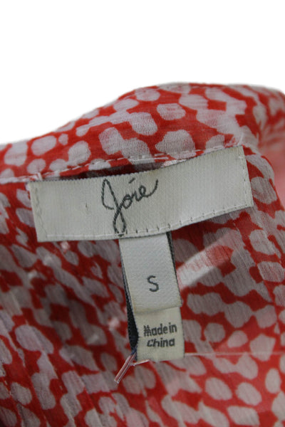 Joie Womens Silk Abstract V-Neck Button Up Long Sleeve Blouse Top Orange Size S