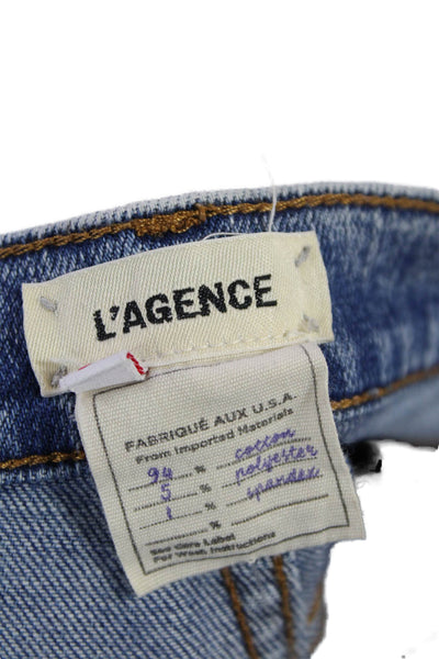 L'Agence Womens Cotton Distressed Ankle Detail Skinny Jeans Blue Size 26