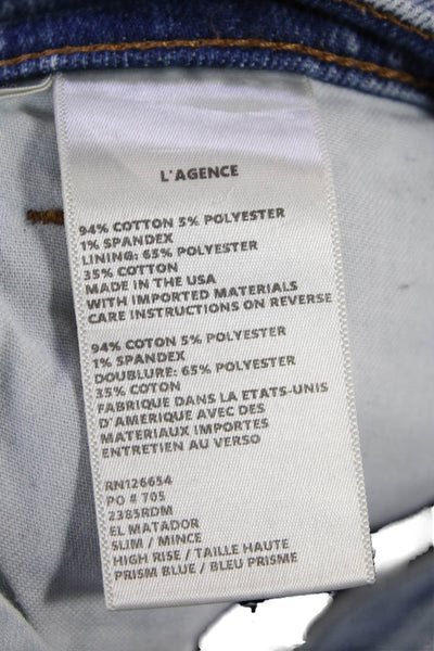 L'Agence Womens Cotton Distressed Ankle Detail Skinny Jeans Blue Size 26