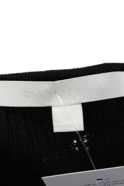 Jonathan Simkhai Womens Ribbed V-Neck Cropped Short Sleeve Top Black Size M
