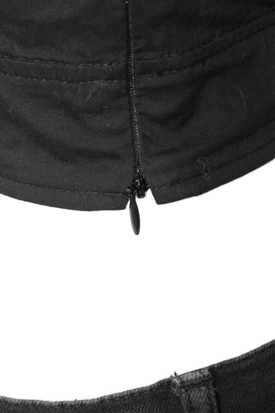 Intermix Womens Cotton Ruffled Sleeve V-Neck Ruched Detail Crop Top Black Size S