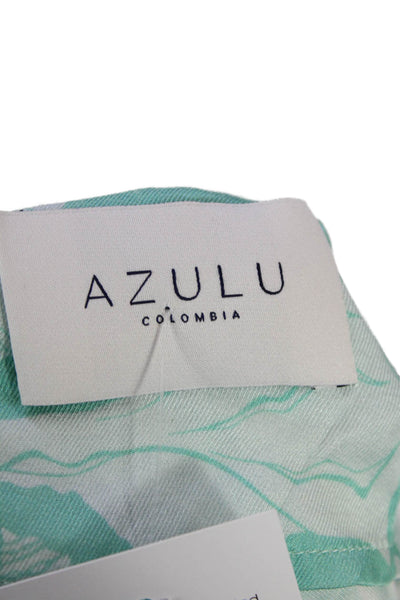 Azulu Womens Square Neck Shell Print Peasant Sleeve Crop Top Green Size S