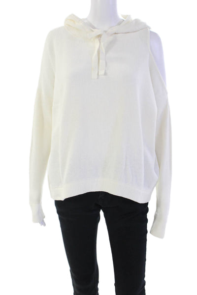 Minnie Rose Womens Cotton Knit Long Sleeve Asymmetrical Hoodie Cream Size S