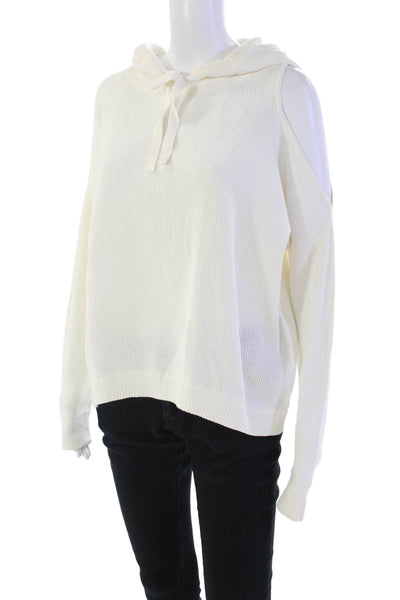 Minnie Rose Womens Cotton Knit Long Sleeve Asymmetrical Hoodie Cream Size S