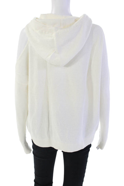 Minnie Rose Womens Cotton Knit Long Sleeve Asymmetrical Hoodie Cream Size S