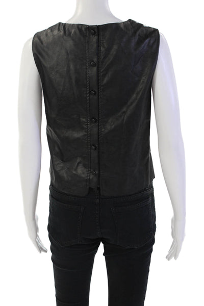 Drew Womens Vegan Leather Round Neck Zip Up Tank Top Blouse Black Size S