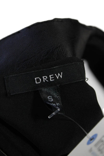 Drew Womens Vegan Leather Round Neck Zip Up Tank Top Blouse Black Size S