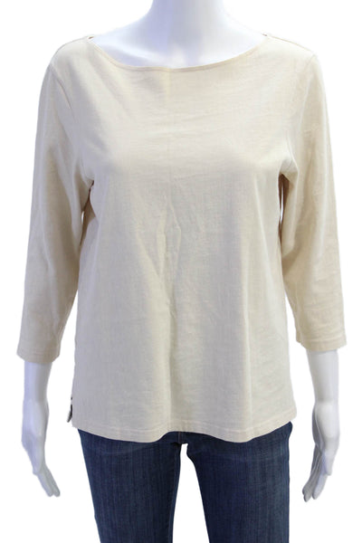 Apiece Apart Womens Long Sleeves Tee Shirt Light Beige Cotton Size Small