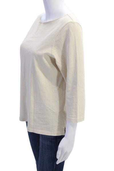 Apiece Apart Womens Long Sleeves Tee Shirt Light Beige Cotton Size Small