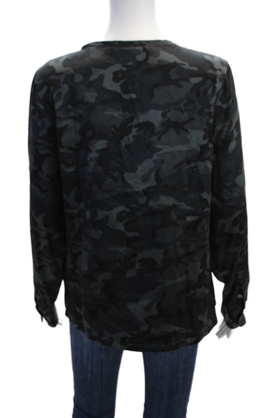 Equipment Femme Womens Silk Camouflage Print Round Neck Blouse Gray Size S