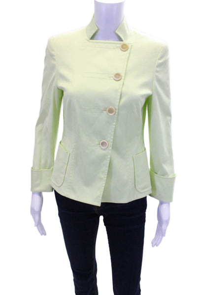 Akris Punto Womens Cotton Long Sleeve Buttoned Collared Jacket Green Size 6