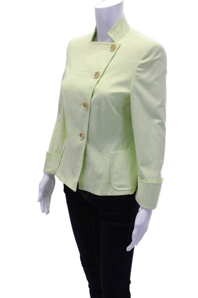 Akris Punto Womens Cotton Long Sleeve Buttoned Collared Jacket Green Size 6