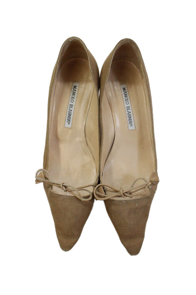 Manolo Blahnik Womens Pointed Toe Tied Slip-On Pump Heels Brown Size 5