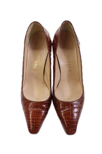 Suarez Womens Leather Slip-On Pointed Square Toe Pumps High Heels Brown Size 6