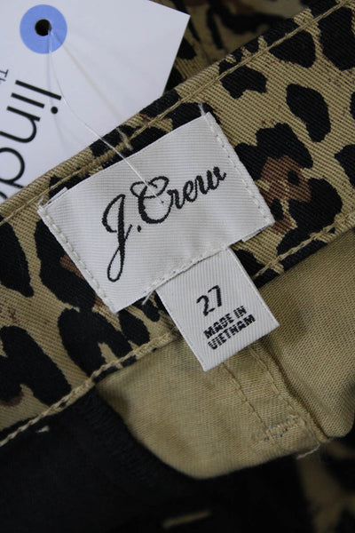 J Crew Womens Cotton Animal Print Pocketed Straight Leg Jeans Beige Size 27