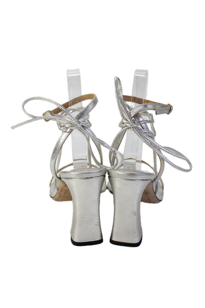 Frame Womens Leather Strappy Slingbacks Sandal Heels Silver Size 37.5 7.5