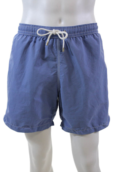 Hartford Mens Drawstring Waist Contrast Stitching Swim Trunks Blue Size XXL