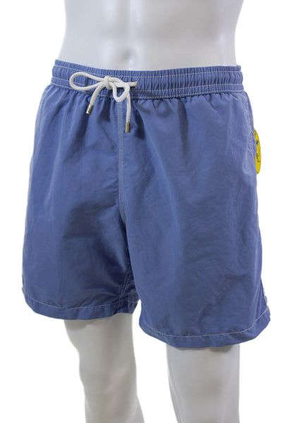 Hartford Mens Drawstring Waist Contrast Stitching Swim Trunks Blue Size XXL