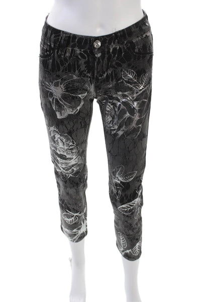 Raffaello Rossi Womens Cotton Zip Floral Printed Skinny Leg Jeans Charcoal Size