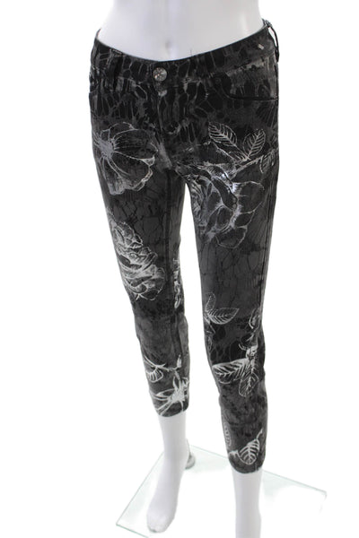 Raffaello Rossi Womens Cotton Zip Floral Printed Skinny Leg Jeans Charcoal Size