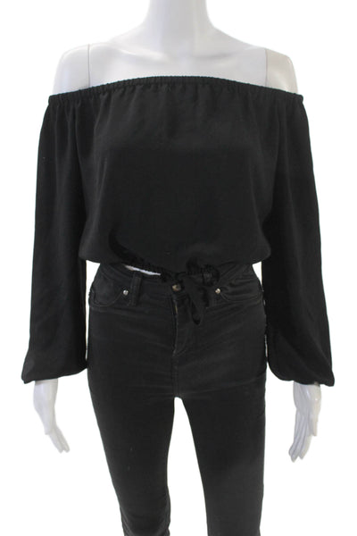 Wilfred Womens Long Sleeve Scoop Neck Cropped Sleek Blouse Black Size S