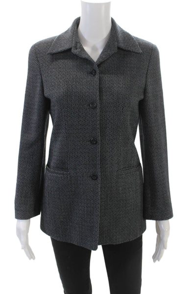 Zanella Womens Wool Pocketed Collared Buttoned Blazer Jacket Black Size 4