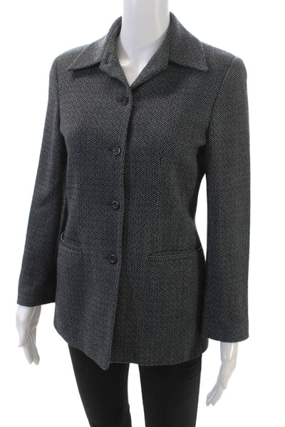 Zanella Womens Wool Pocketed Collared Buttoned Blazer Jacket Black Size 4
