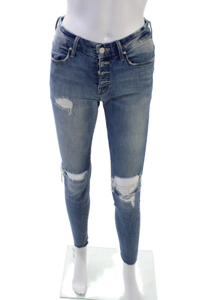 Mother Womens Cotton Distressed Five Pocket Mid-Rise Skinny Jeans Blue Size 25