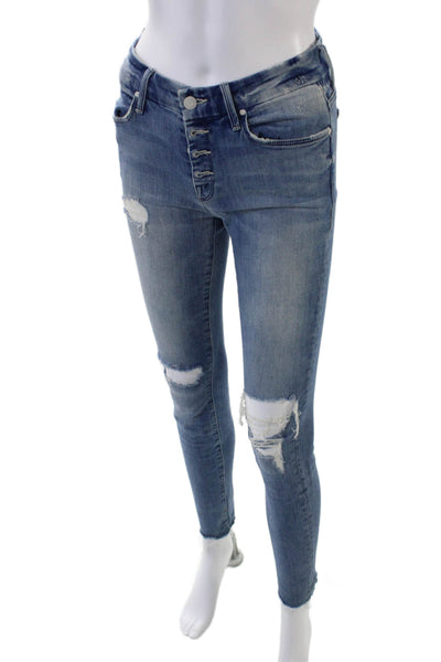 Mother Womens Cotton Distressed Five Pocket Mid-Rise Skinny Jeans Blue Size 25