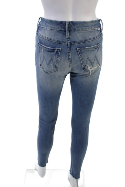 Mother Womens Cotton Distressed Five Pocket Mid-Rise Skinny Jeans Blue Size 25