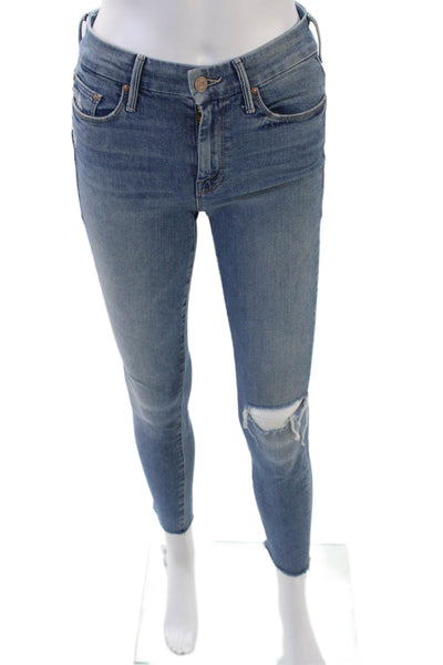 Mother Womens Cotton Denim Five Pocket Mid-Rise Skinny Jeans Blue Sz 25