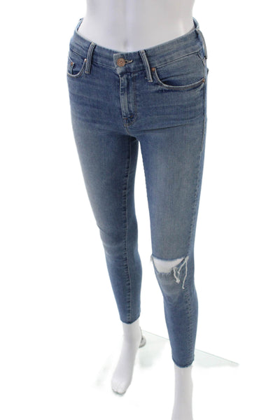 Mother Womens Cotton Denim Five Pocket Mid-Rise Skinny Jeans Blue Sz 25