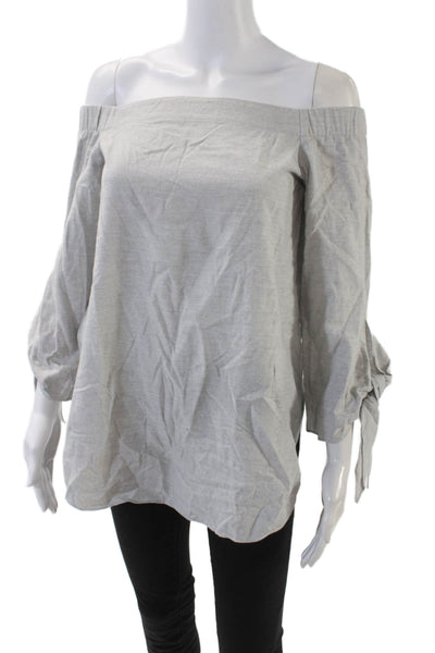 Club Monaco Womens Cotton Long Sleeve Off The Shoulder Blouse Top Gray Size 00