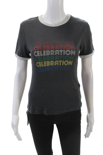 Ba&Sh Womens Cotton Blend Graphic Short Sleeve Pullover T-Shirt Top Gray Size 1