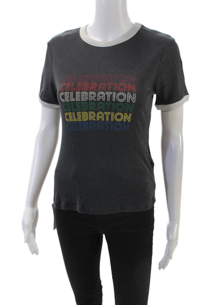 Ba&Sh Womens Cotton Blend Graphic Short Sleeve Pullover T-Shirt Top Gray Size 1
