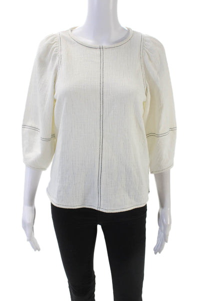 Current Air Womens Cotton Blend Round Neck Long Sleeve Blouse Top Cream Size XS