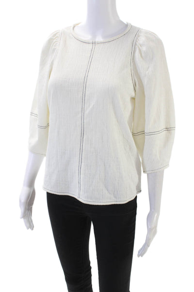 Current Air Womens Cotton Blend Round Neck Long Sleeve Blouse Top Cream Size XS