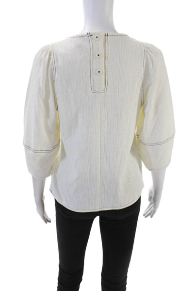 Current Air Womens Cotton Blend Round Neck Long Sleeve Blouse Top Cream Size XS