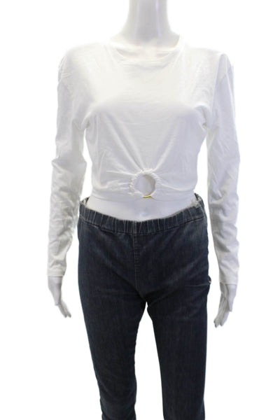 A.L.C. Womens Ring Bottom Long Sleeves Cropped Shirt White Cotton Size Petite