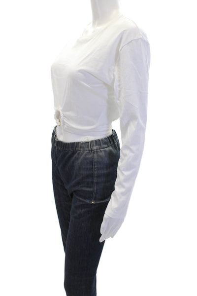 A.L.C. Womens Ring Bottom Long Sleeves Cropped Shirt White Cotton Size Petite