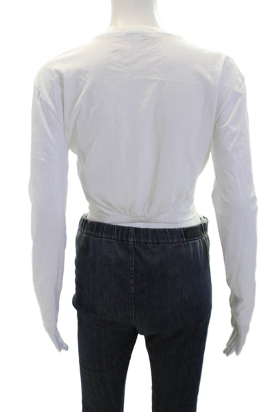 A.L.C. Womens Ring Bottom Long Sleeves Cropped Shirt White Cotton Size Petite