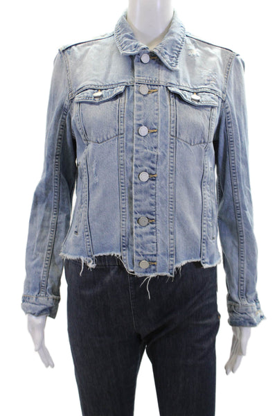 BLANKNYC Womensa Denim Raw Hem Button Down Jacket Blue Cotton Size Small
