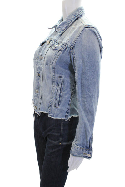 BLANKNYC Womensa Denim Raw Hem Button Down Jacket Blue Cotton Size Small