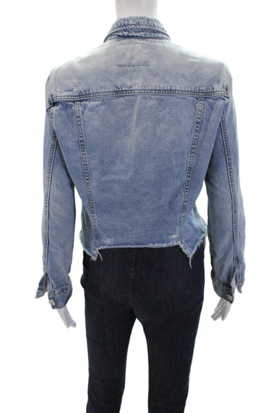 BLANKNYC Womensa Denim Raw Hem Button Down Jacket Blue Cotton Size Small