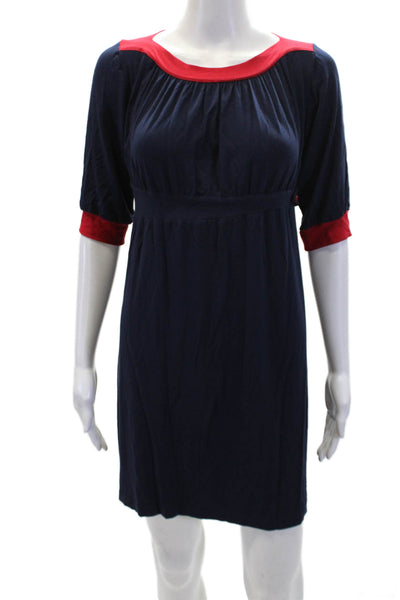 Lewis Cho Womens Boat Neck 3/4 Sleeve Shift Dress Navy Blue Red Size Large