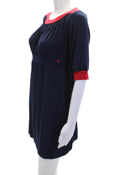 Lewis Cho Womens Boat Neck 3/4 Sleeve Shift Dress Navy Blue Red Size Large