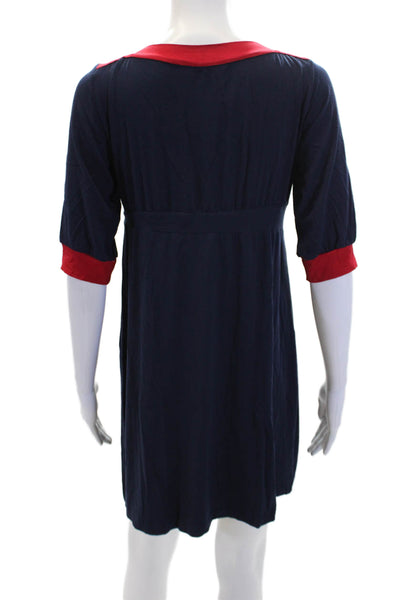 Lewis Cho Womens Boat Neck 3/4 Sleeve Shift Dress Navy Blue Red Size Large